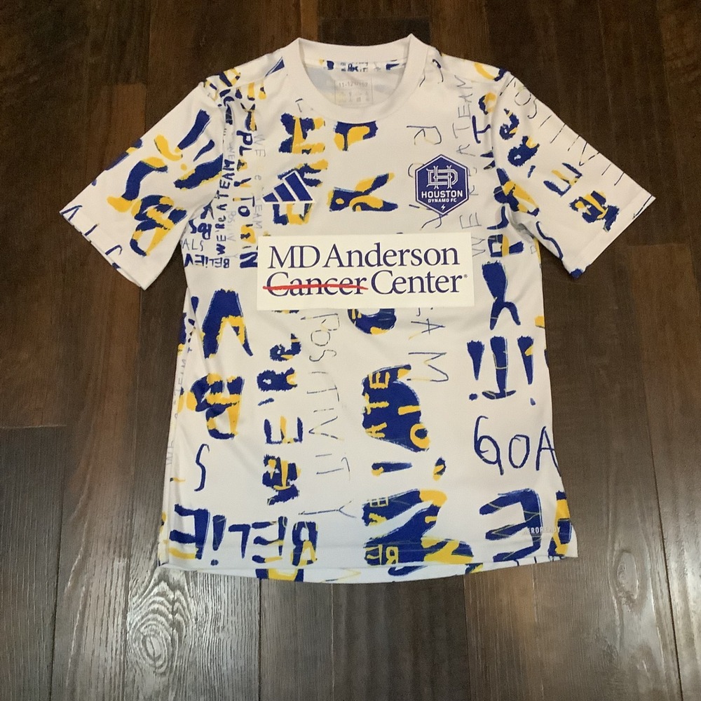 Adidas Houston Dynamo FC Kids Pre-Match Jersey White Blue‎ Yellow Size M 11-12Y